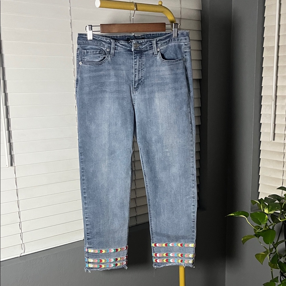Baccini Denim Cropped Jeans with Colorful Hem - Picture 1 of 4